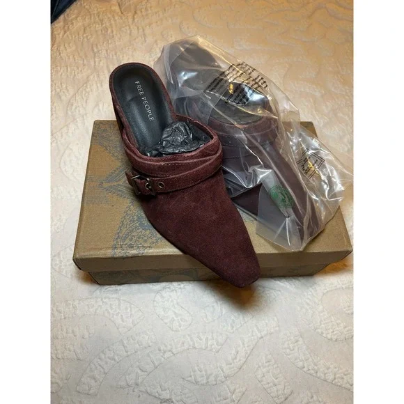 Free People Date Night Heeled Mules In‎ Port Wine Suede Size 6.5